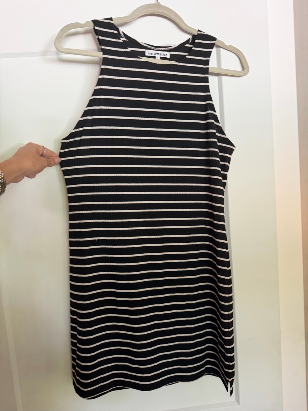 Reformation Black & White Striped Ribbed Tank Dress